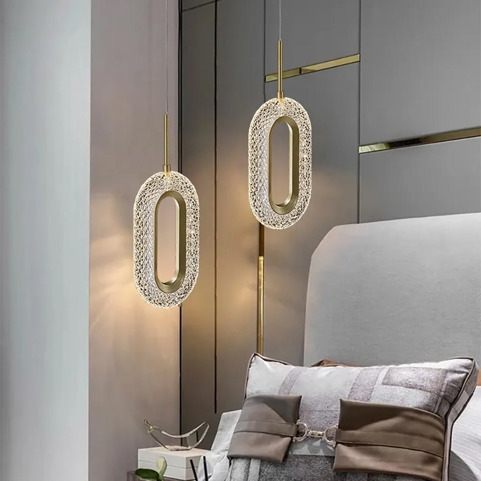 HMR - Ovated Gold Ring Pendant Light LED Lighting with Adjustable Cable