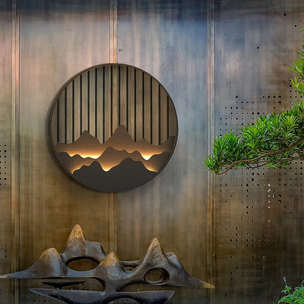 HMR - Outdoor Flush Mounted Wall Lighting Sconces LED Circle Layered Mountain Pattern