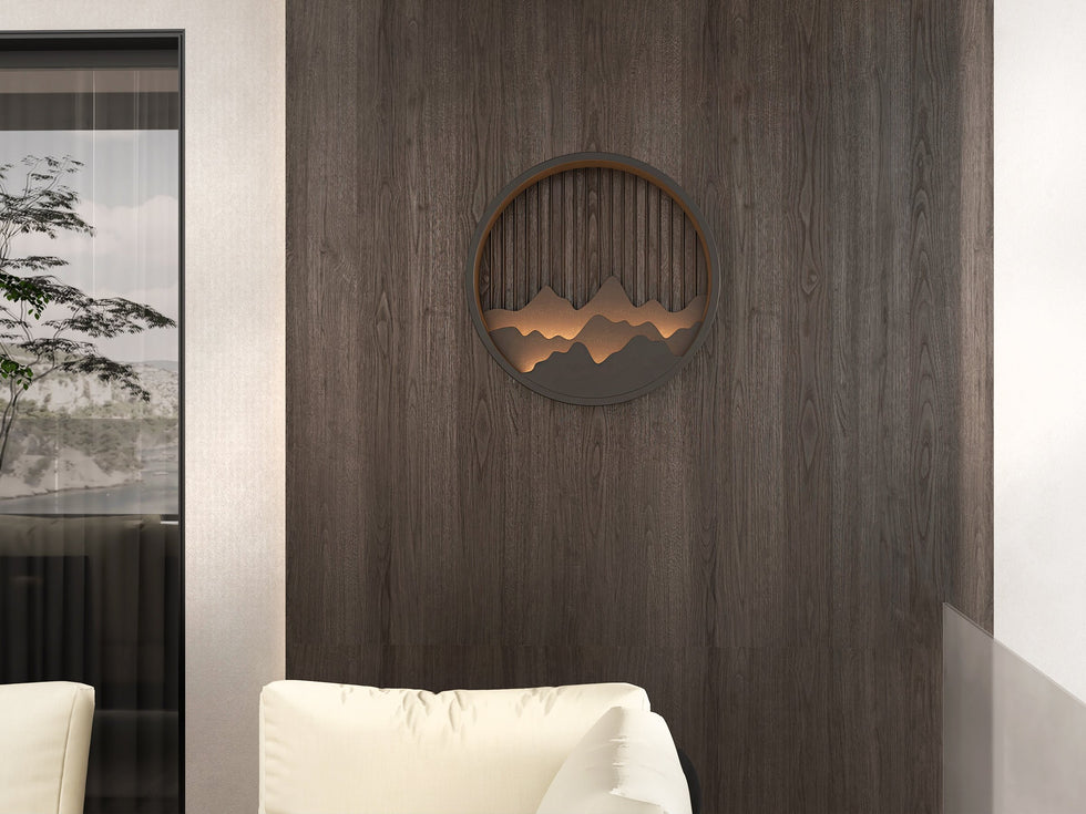 HMR - Outdoor Flush Mounted Wall Lighting Sconces LED Circle Layered Mountain Pattern