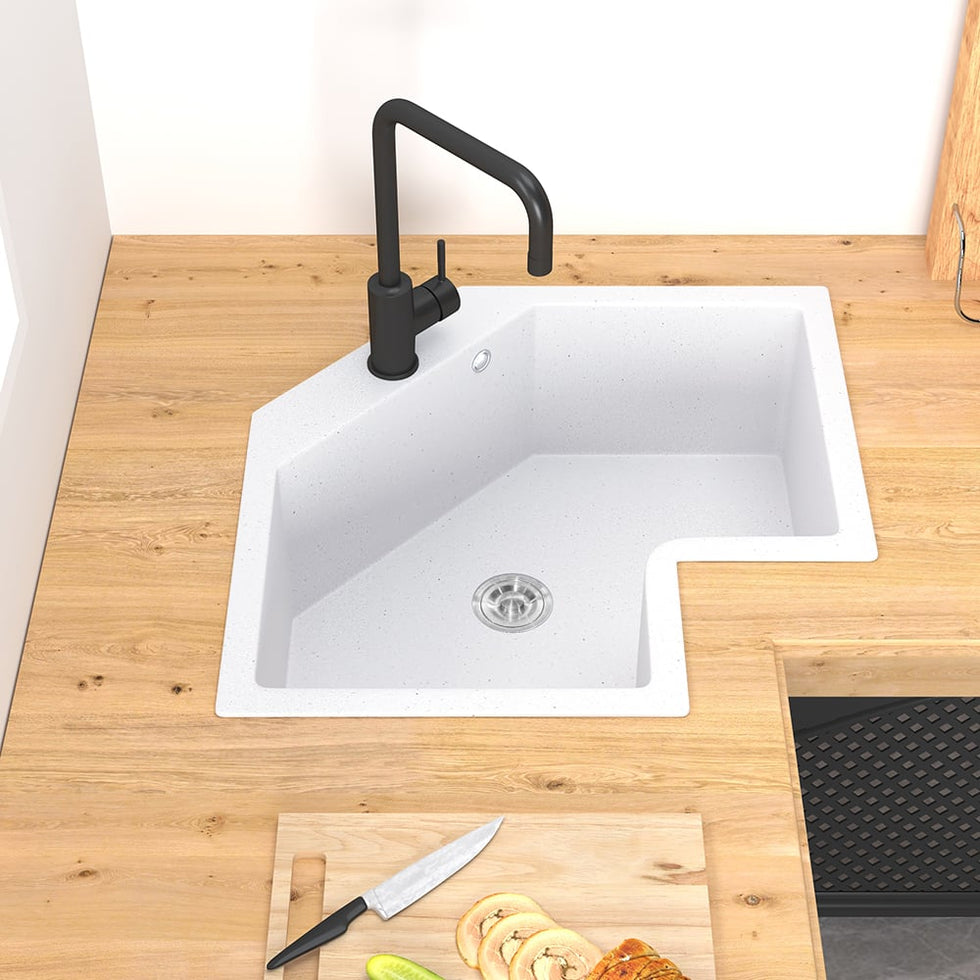 HMR - 25" Drop In Corner Kitchen Modern Single Bowl Quartz Irregular Sink
