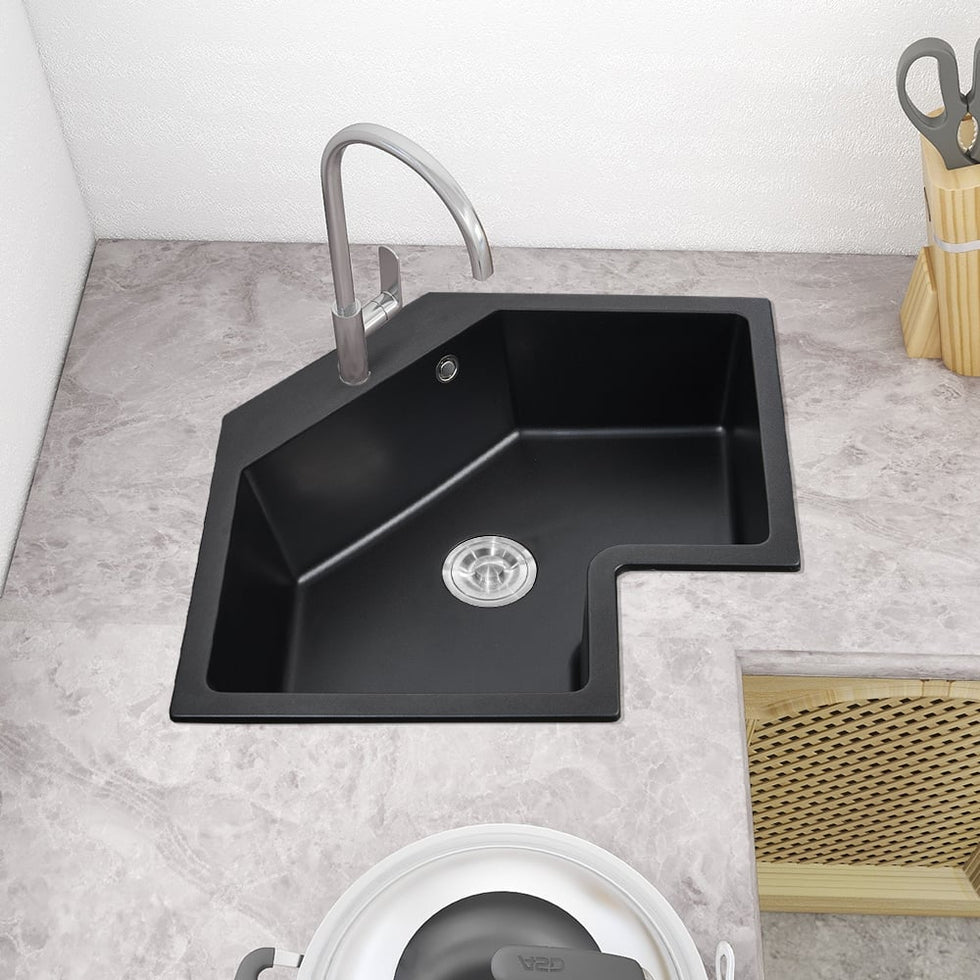 HMR - 25" Drop In Corner Kitchen Modern Single Bowl Quartz Irregular Sink
