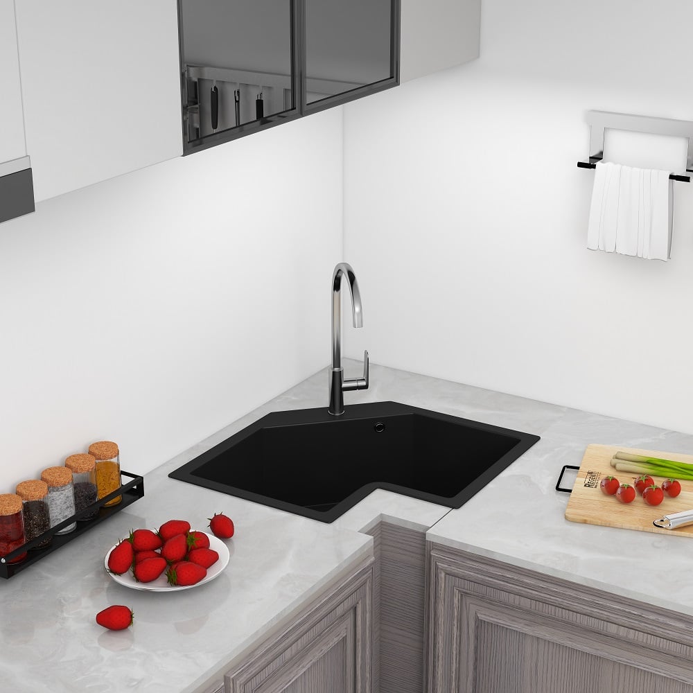 HMR - 25" Drop In Corner Kitchen Modern Single Bowl Quartz Irregular Sink