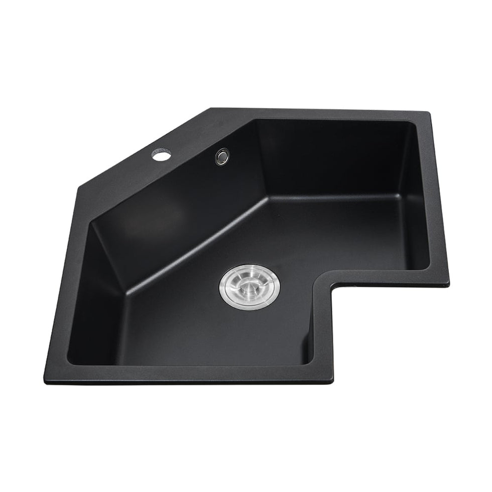 HMR - 25" Drop In Corner Kitchen Modern Single Bowl Quartz Irregular Sink