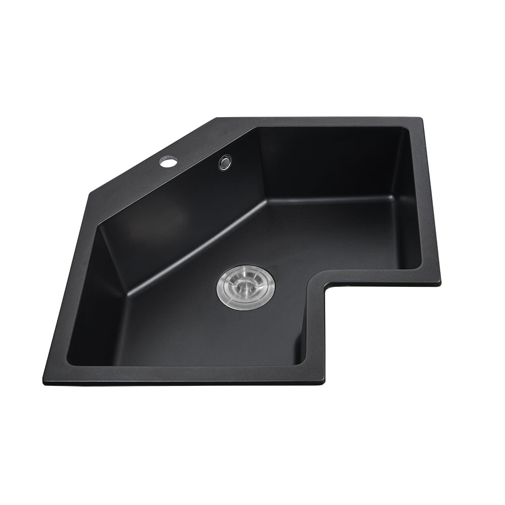 HMR - 25" Drop In Corner Kitchen Modern Single Bowl Quartz Irregular Sink