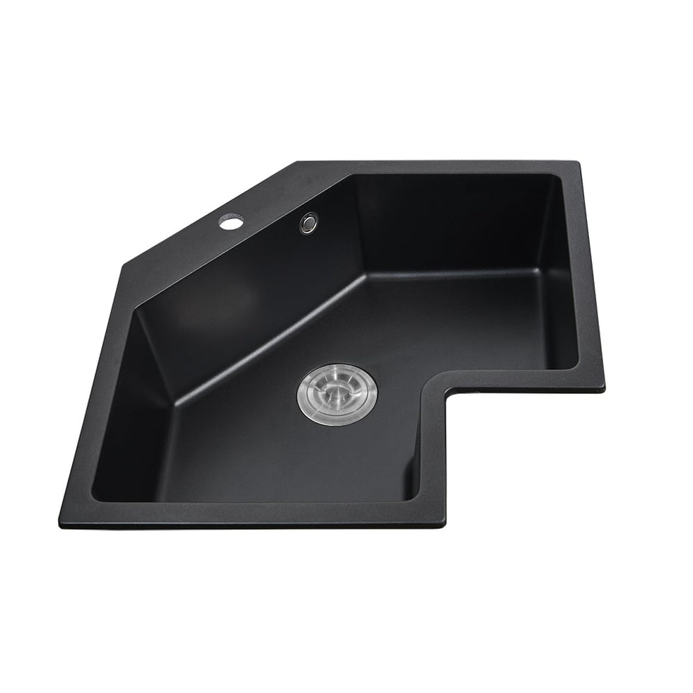 HMR - 25" Drop In Corner Kitchen Modern Single Bowl Quartz Irregular Sink