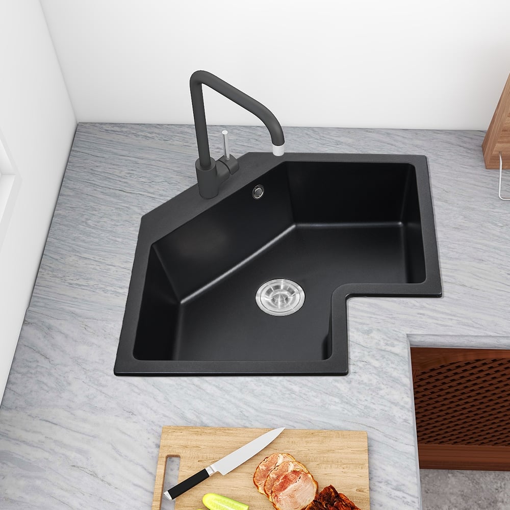 HMR - 25" Drop In Corner Kitchen Modern Single Bowl Quartz Irregular Sink