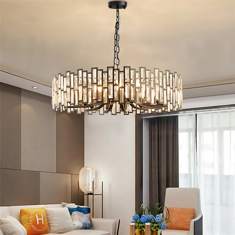 HMR - Clytia Modern Geometric Crystal Chandelier with Adjustable Chain in Black
