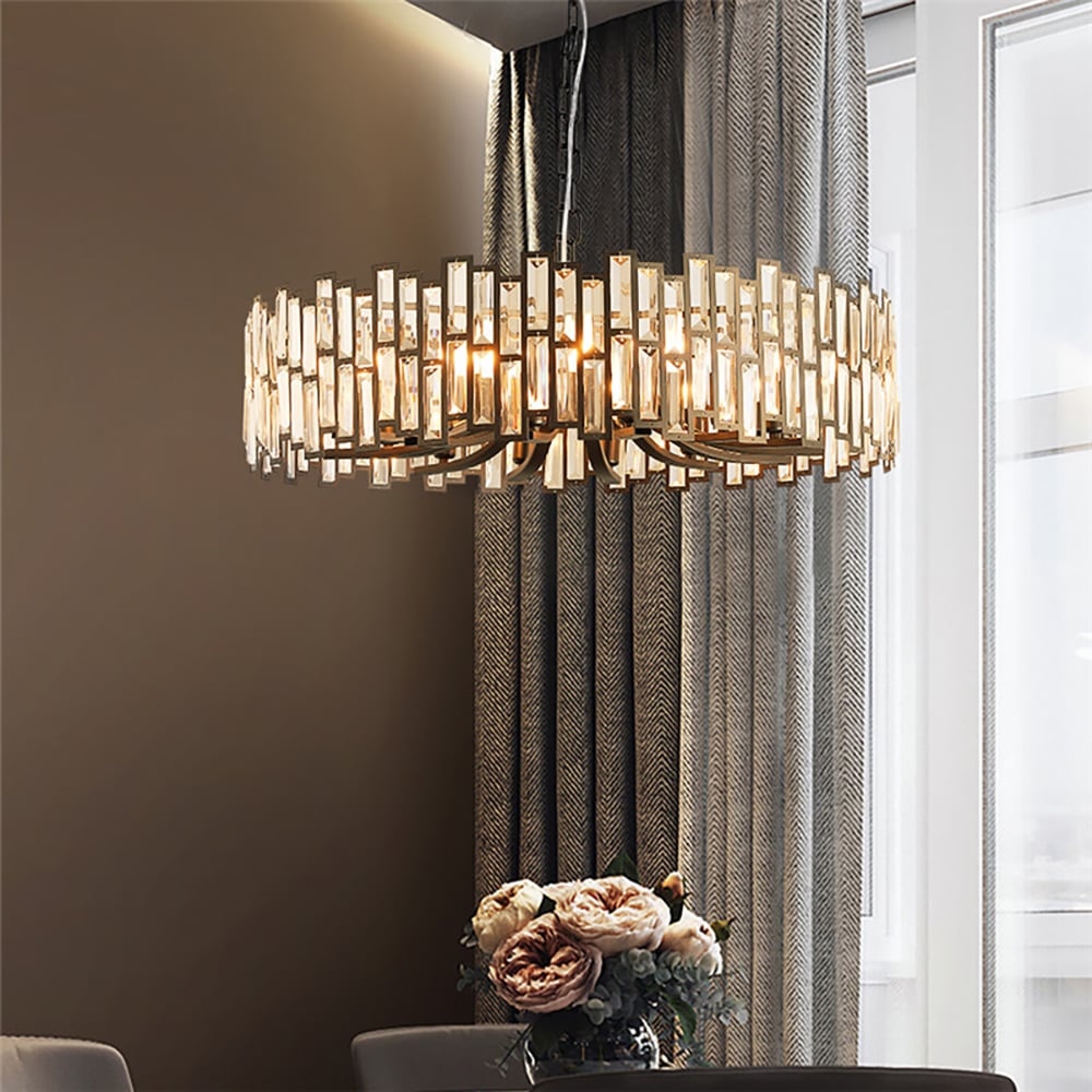 HMR - Clytia Modern Geometric Crystal Chandelier with Adjustable Chain in Black
