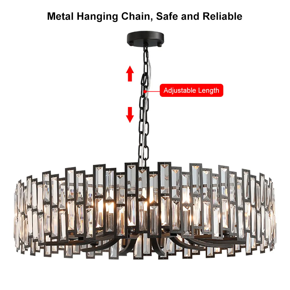 HMR - Clytia Modern Geometric Crystal Chandelier with Adjustable Chain in Black