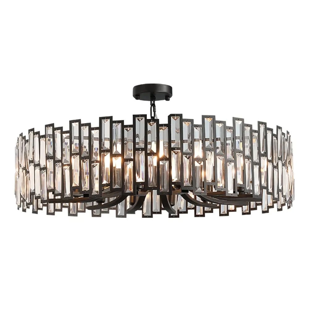 HMR - Clytia Modern Geometric Crystal Chandelier with Adjustable Chain in Black