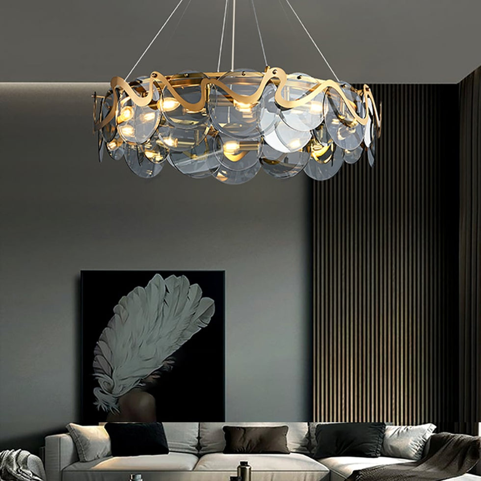 HMR - Modern 8-Light Smokey Gray Glass Chandelier with Adjustable Cables
