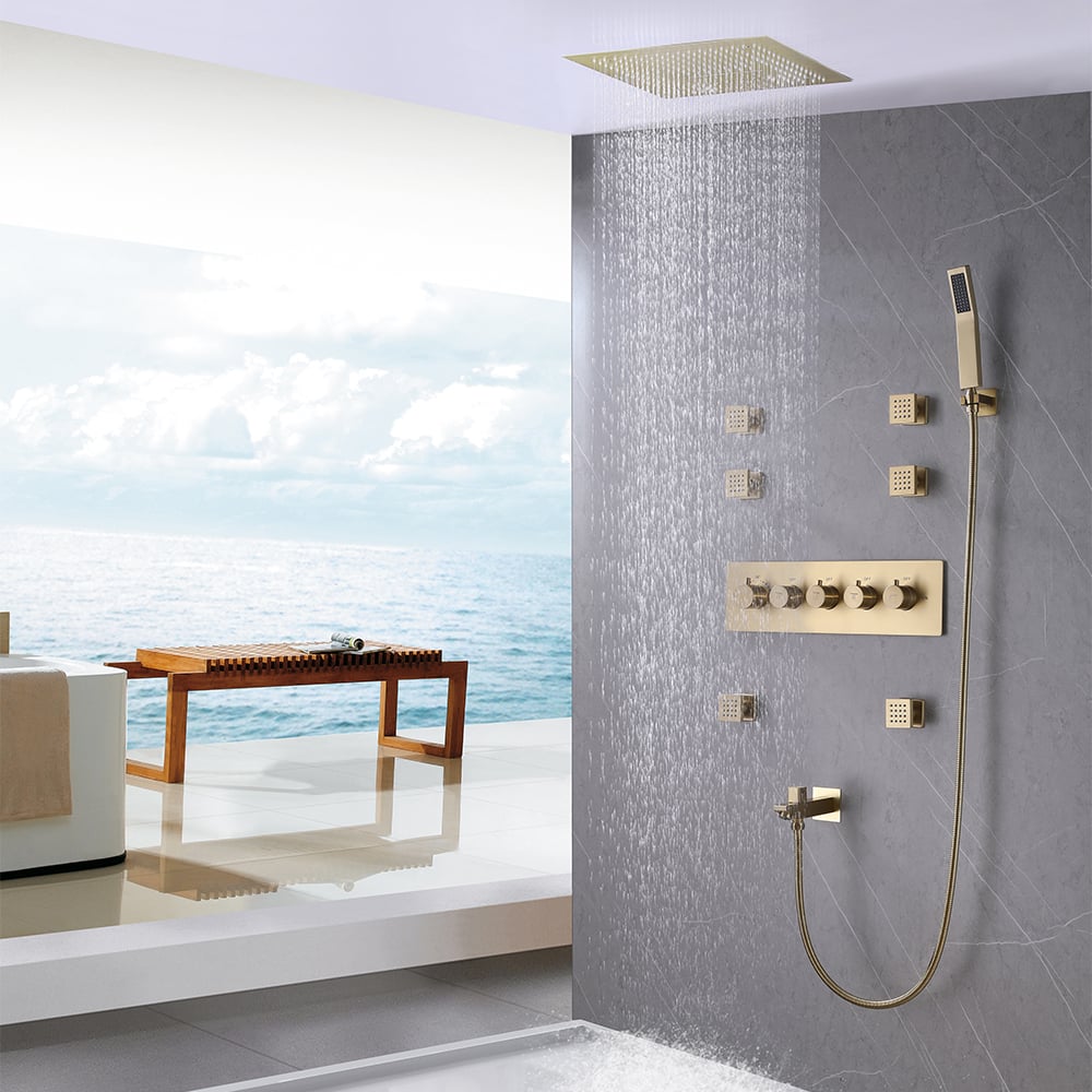 HMR - Wall-Mounted 16" Shower System 4-Function Thermostatic