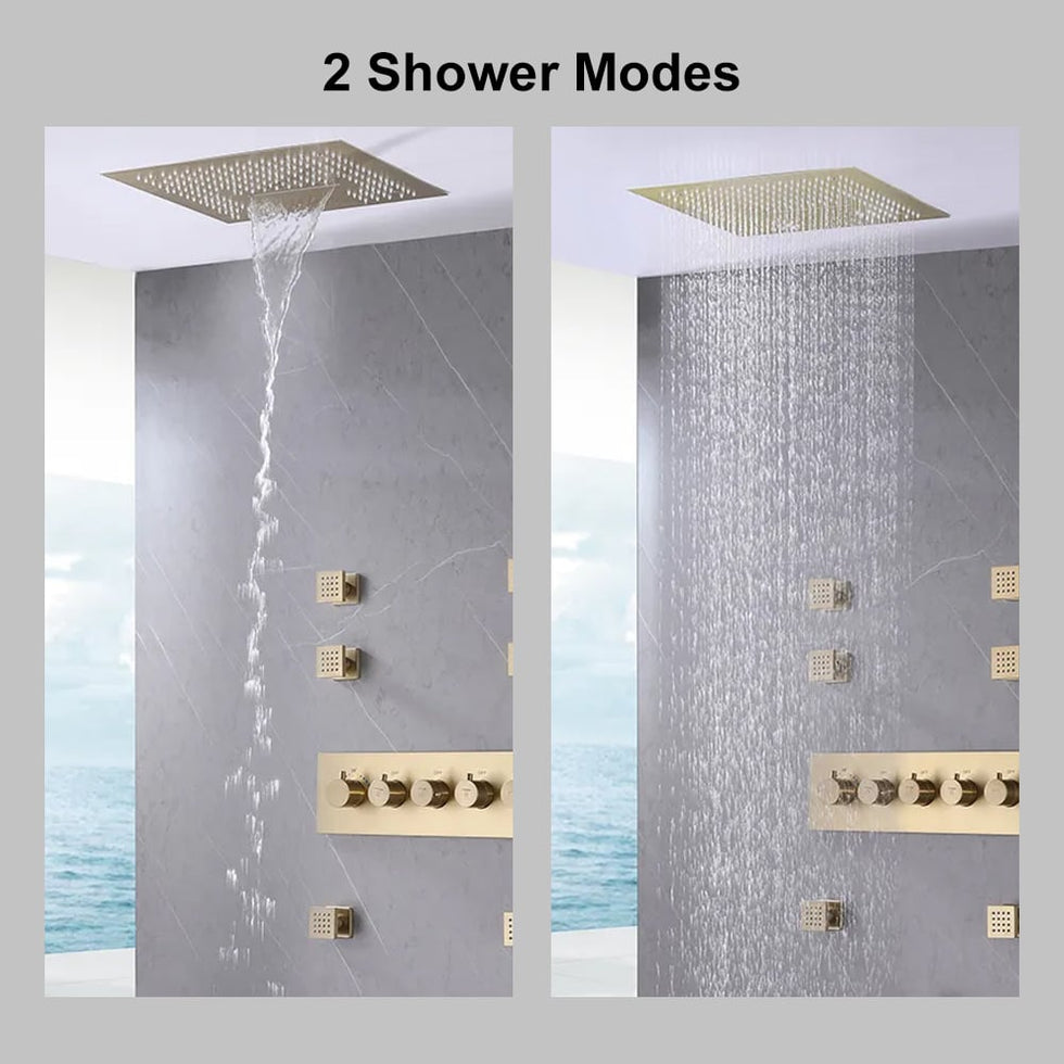 HMR - Wall-Mounted 16" Shower System 4-Function Thermostatic
