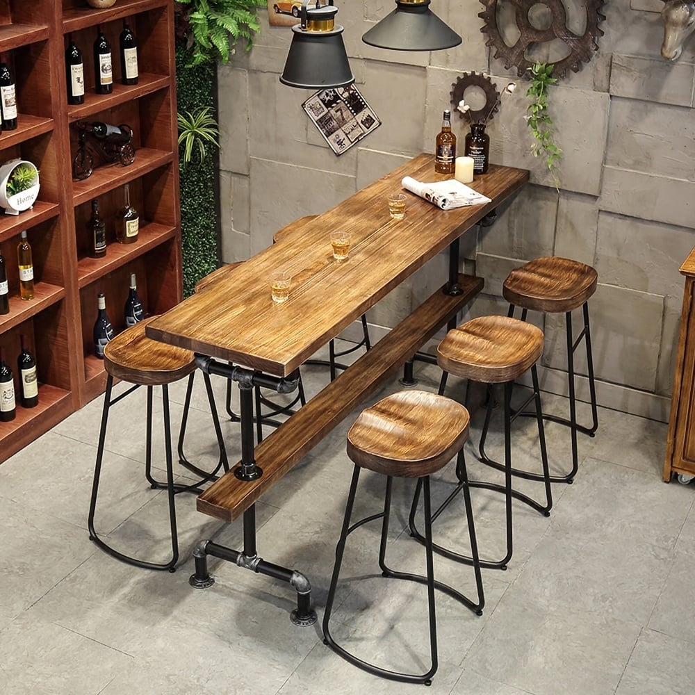 HMR - Industrial Bar Table with 6 Bar Stools Seats 4-6 People (Bar Set)