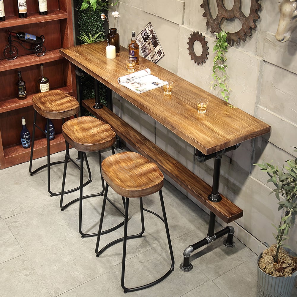 HMR - Industrial Bar Table with 6 Bar Stools Seats 4-6 People (Bar Set)