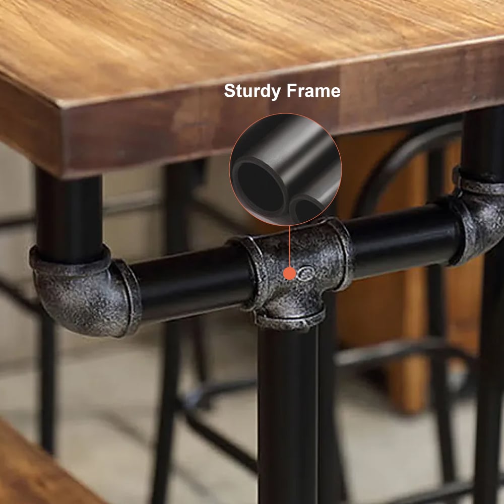 HMR - Industrial Bar Table with 6 Bar Stools Seats 4-6 People (Bar Set)