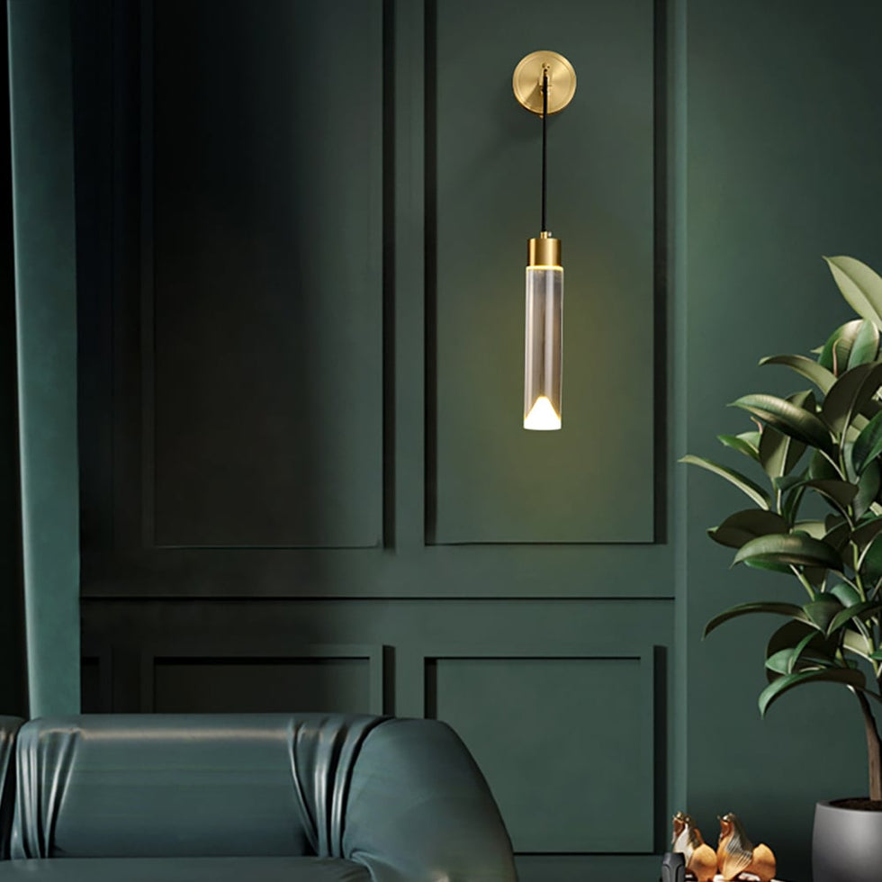 HMR - Minimalist LED Wall Light Armed Crystal Wall Sconce with Cylinder Shade