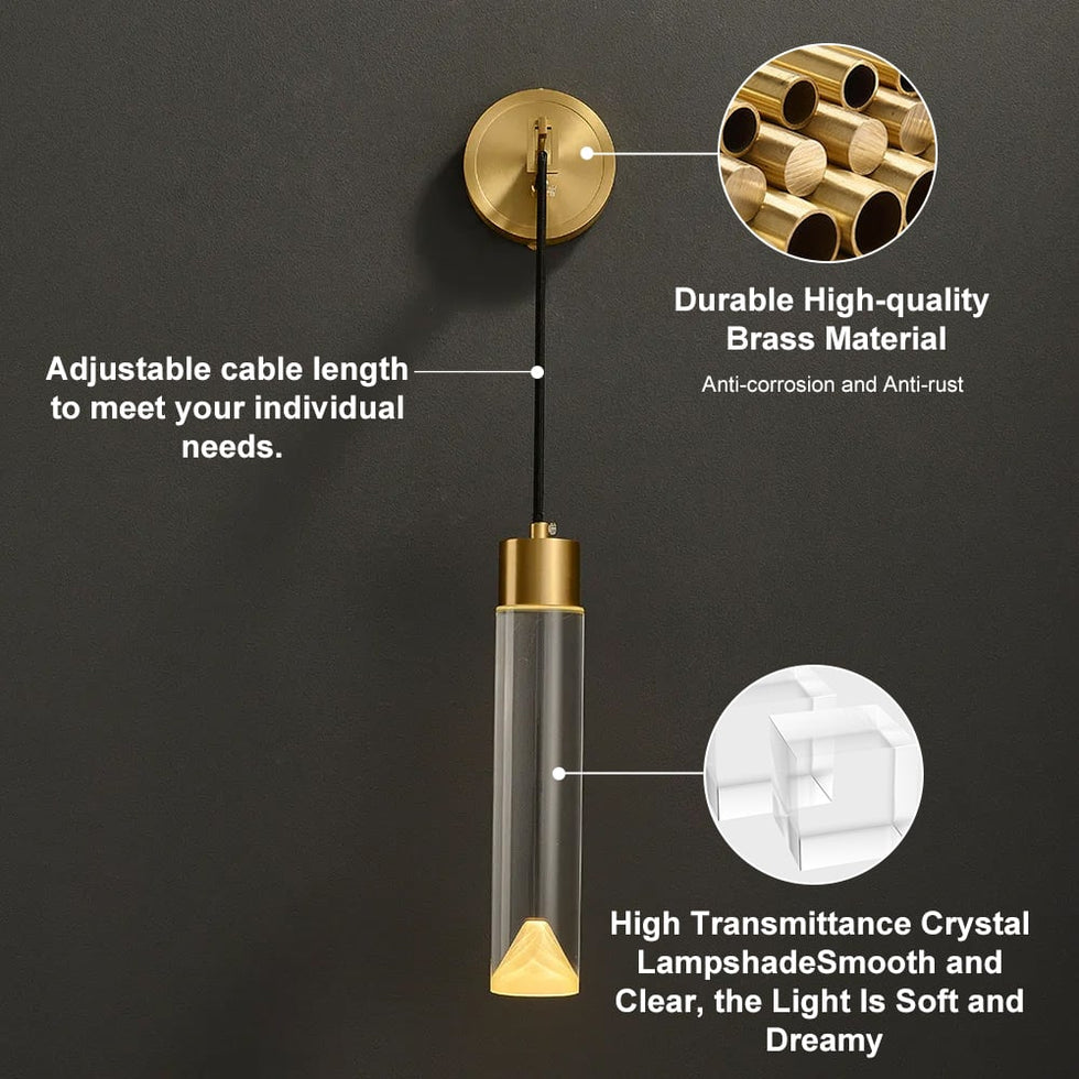HMR - Minimalist LED Wall Light Armed Crystal Wall Sconce with Cylinder Shade