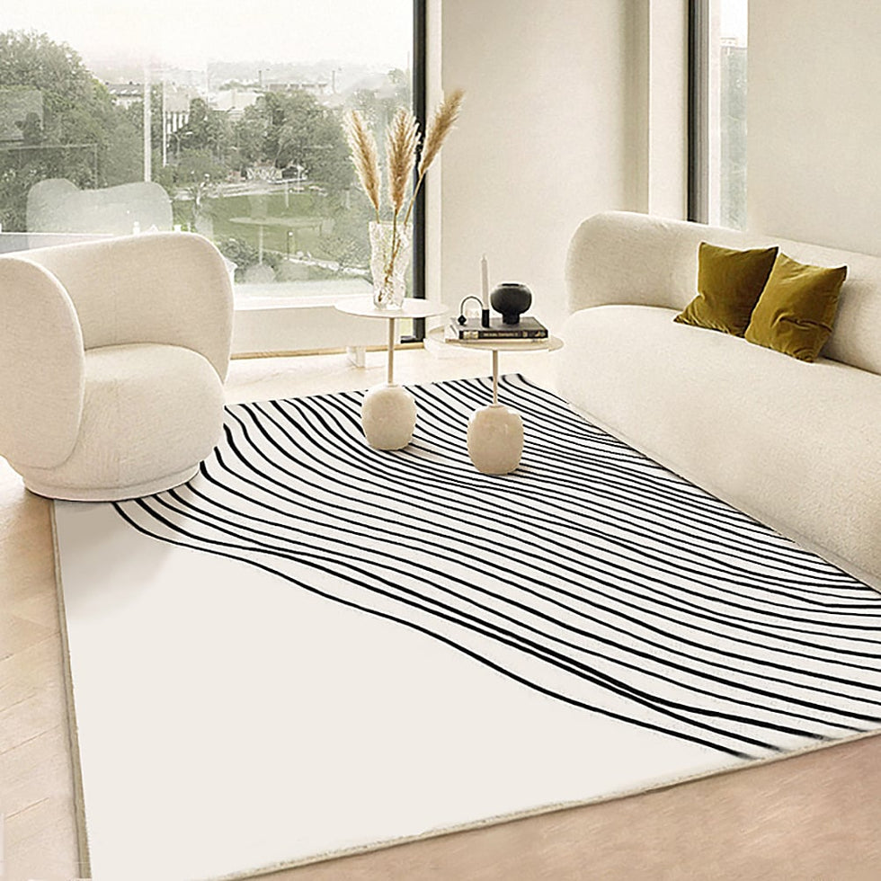 HMR - Multipurpose Rectangular Contemporary Low-key Black & White Nylon Area Rug