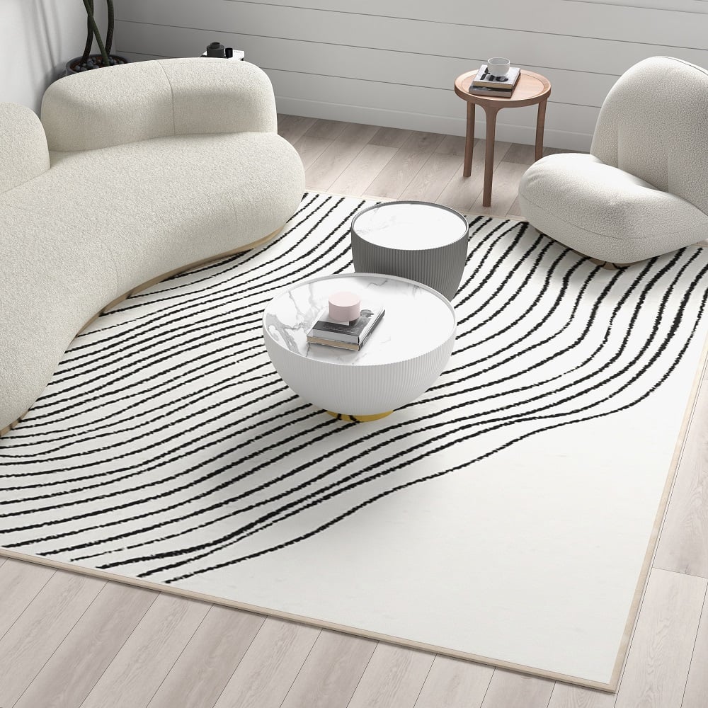 HMR - Multipurpose Rectangular Contemporary Low-key Black & White Nylon Area Rug