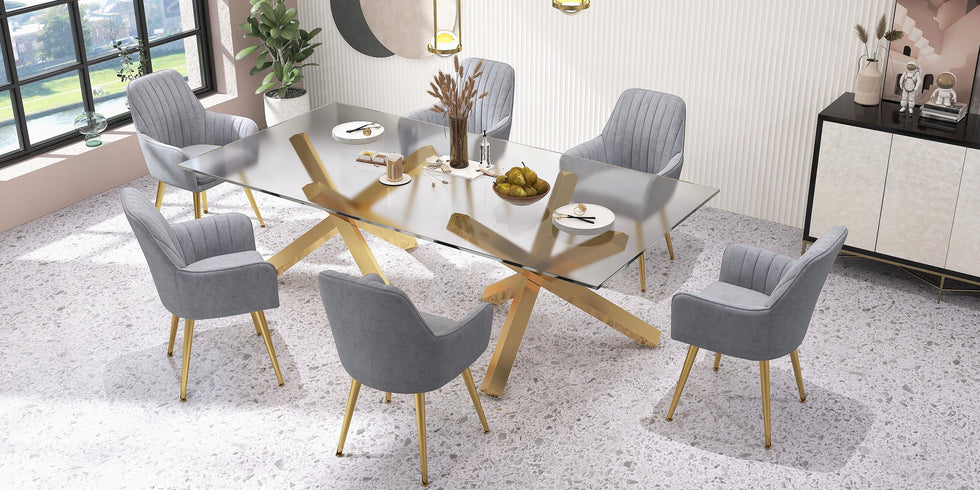 HMR - 94.5" Rectangle Tempered Glass Dining Table Seats 6-8 People
