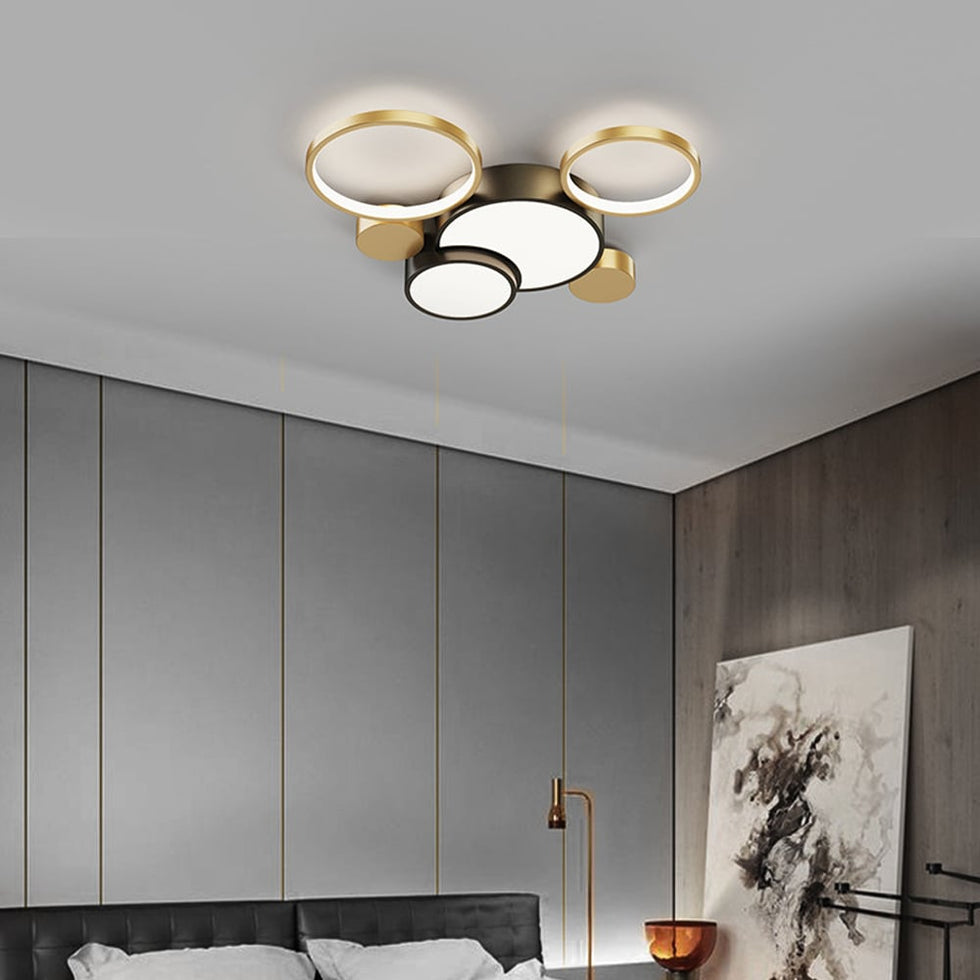 HMR - Geometric Flush Mount LED Ceiling Light in Gold & Black
