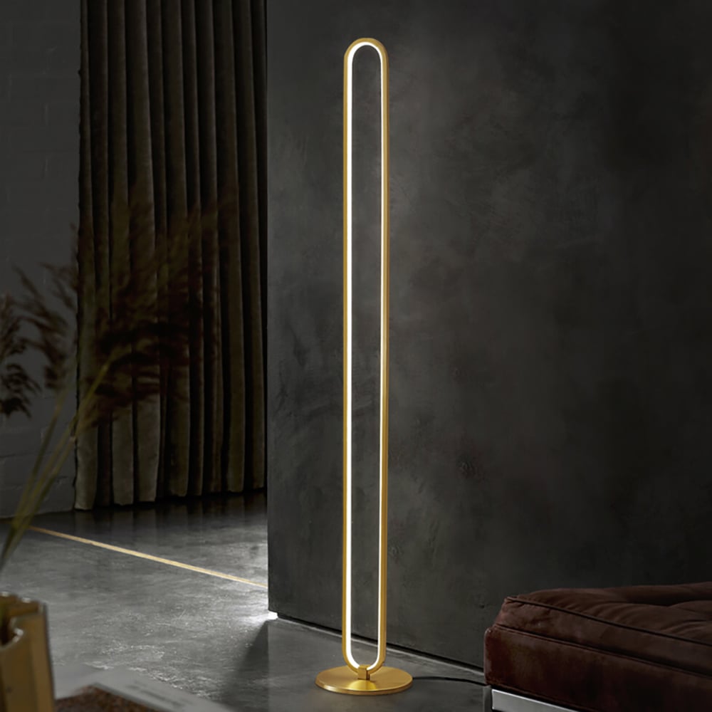 HMR - Modern Linear LED Floor Lamp Gold Metal Base Brass Standing Lamp