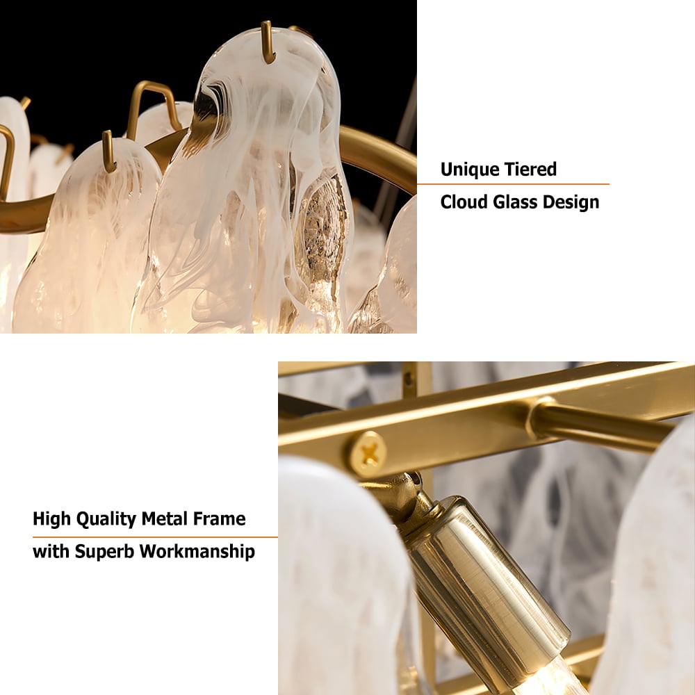 HMR - Cloude Modern Tiered Cloud Glass Chandelier with Adjustable Cables