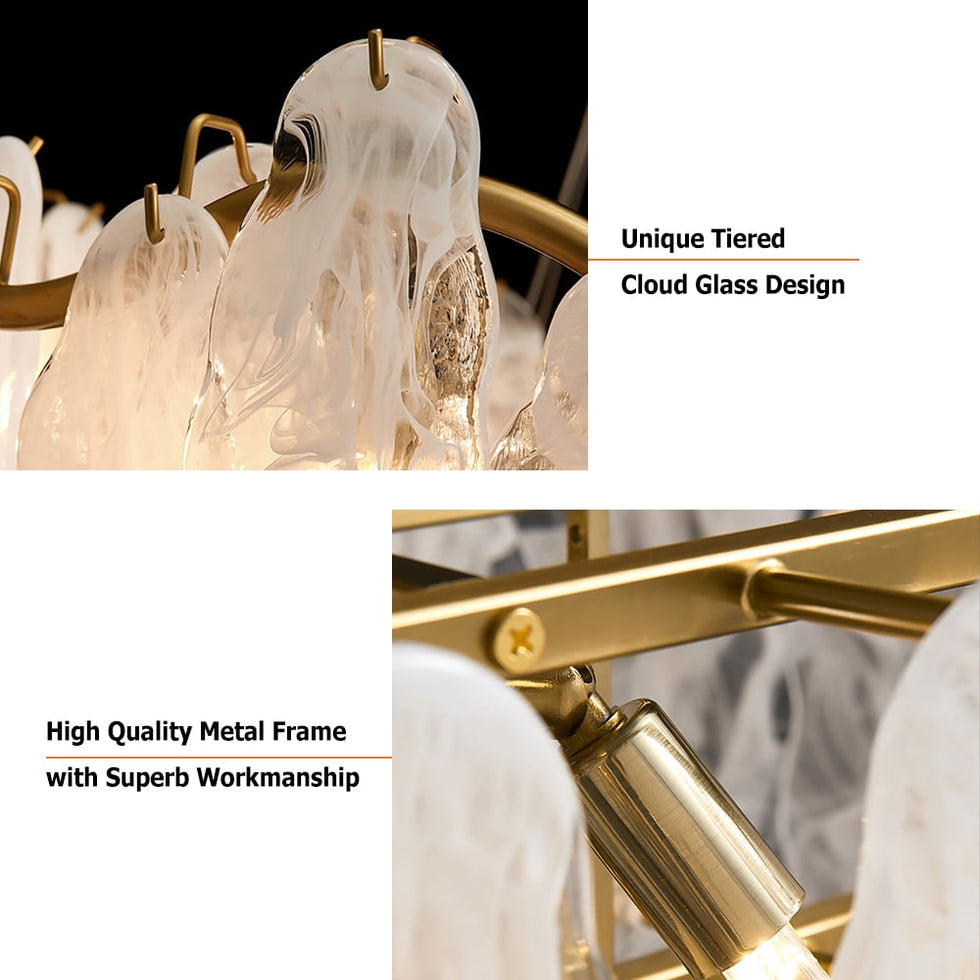 HMR - Cloude Modern Tiered Cloud Glass Chandelier with Adjustable Cables