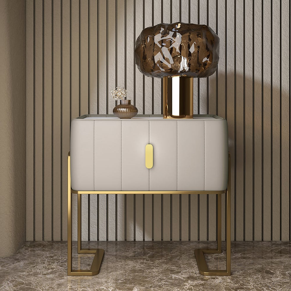 HMR - Modern Nightstand Drawer Bedroom Bedside Table with Sintered Stone Top