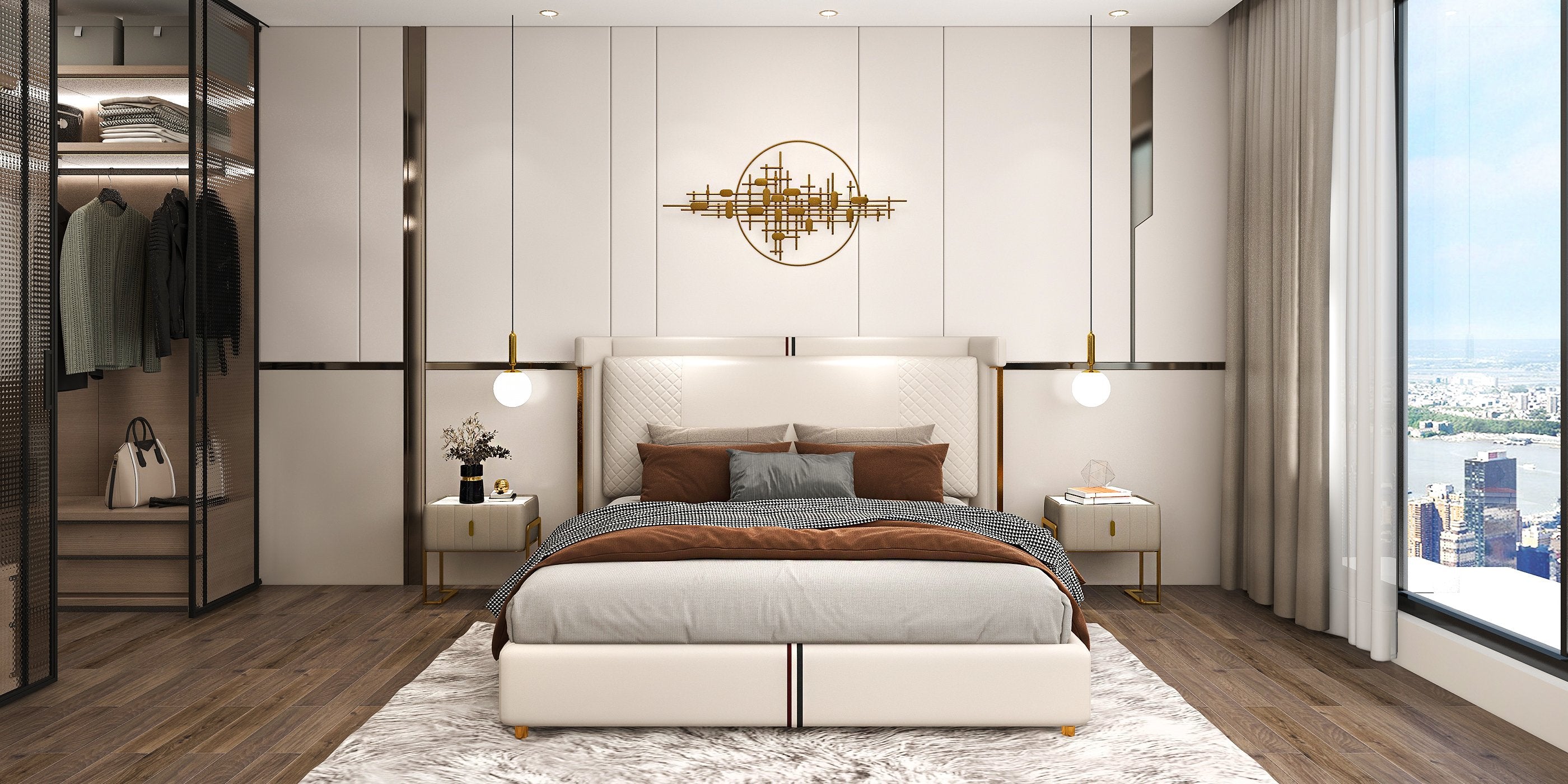 HMR - Modern Nightstand Drawer Bedroom Bedside Table with Sintered Stone Top