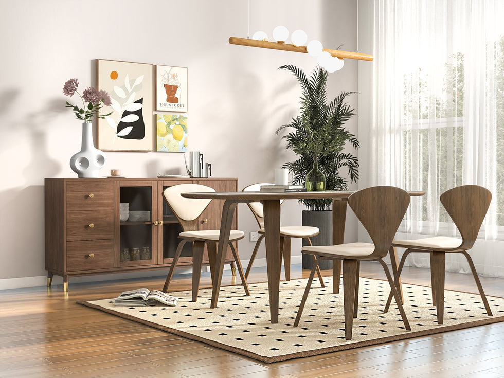 HMR - Ultic Modern Rectangle Sideboard Buffet with Ample Storages & Doors in Walnut