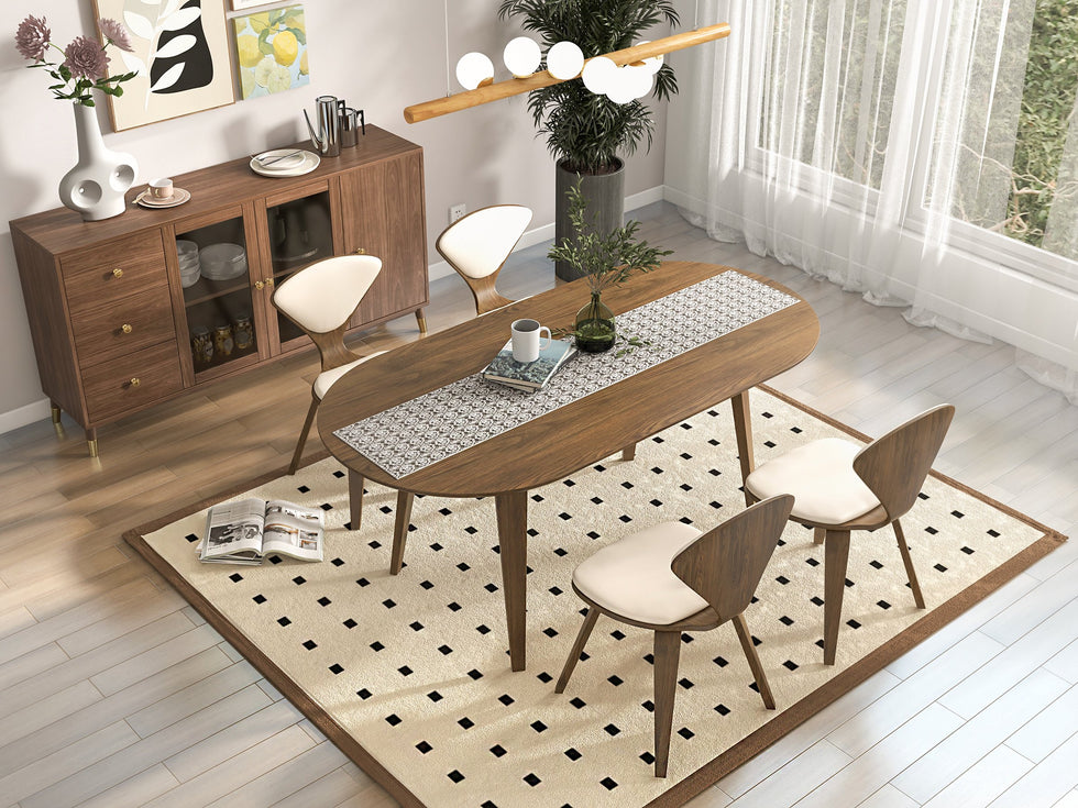 HMR - Ultic Modern Rectangle Sideboard Buffet with Ample Storages & Doors in Walnut