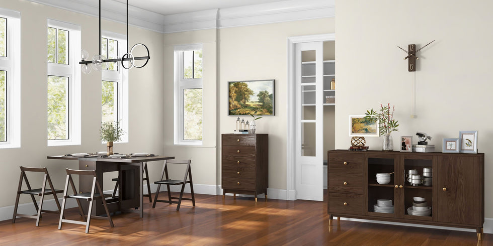 HMR - Ultic Modern Rectangle Sideboard Buffet with Ample Storages & Doors in Walnut