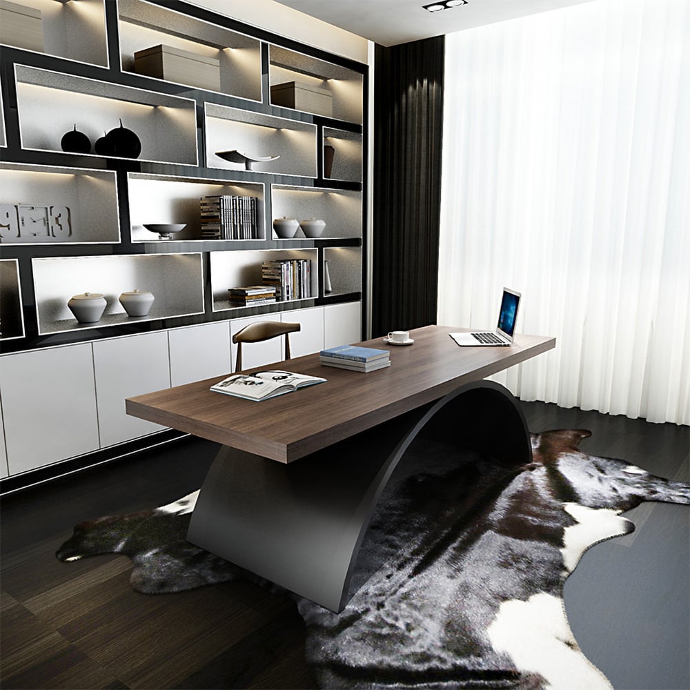 HMR - Modern Industrial Rectangular Wood Metal Base Office Desk