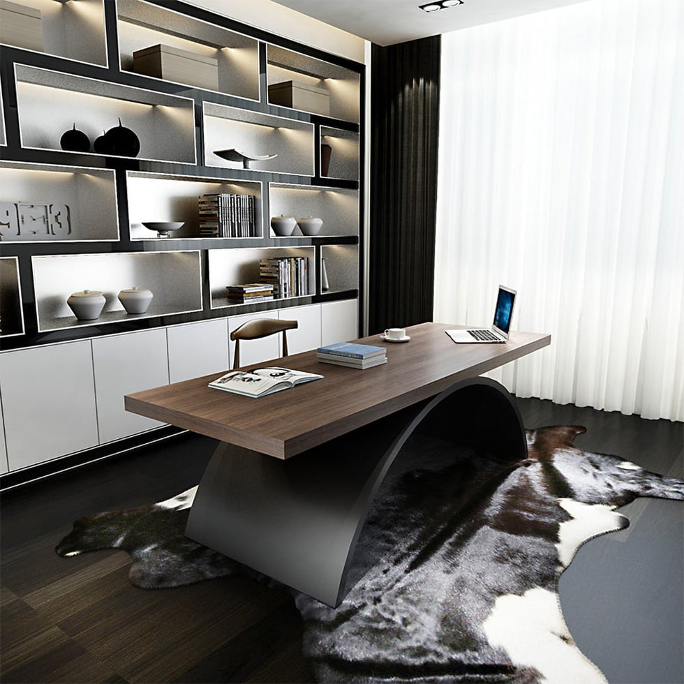 HMR - Modern Industrial Rectangular Wood Metal Base Office Desk