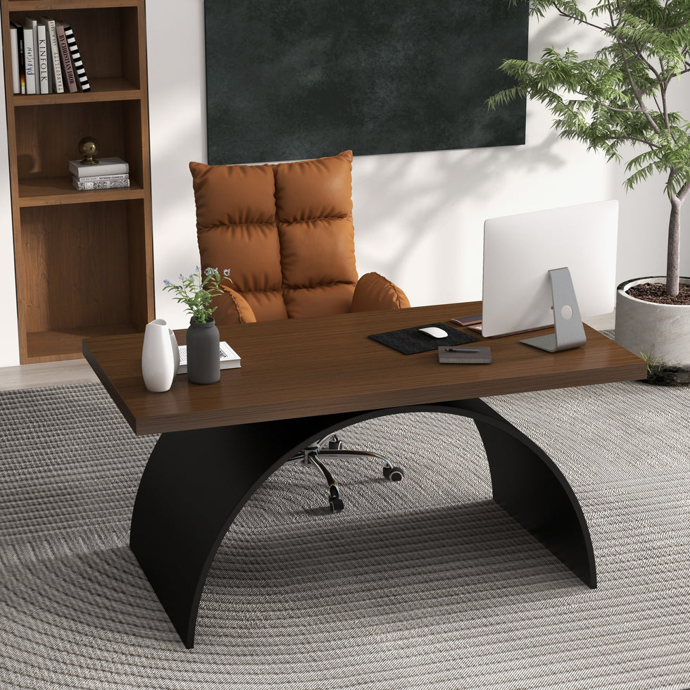 HMR - Modern Industrial Rectangular Wood Metal Base Office Desk