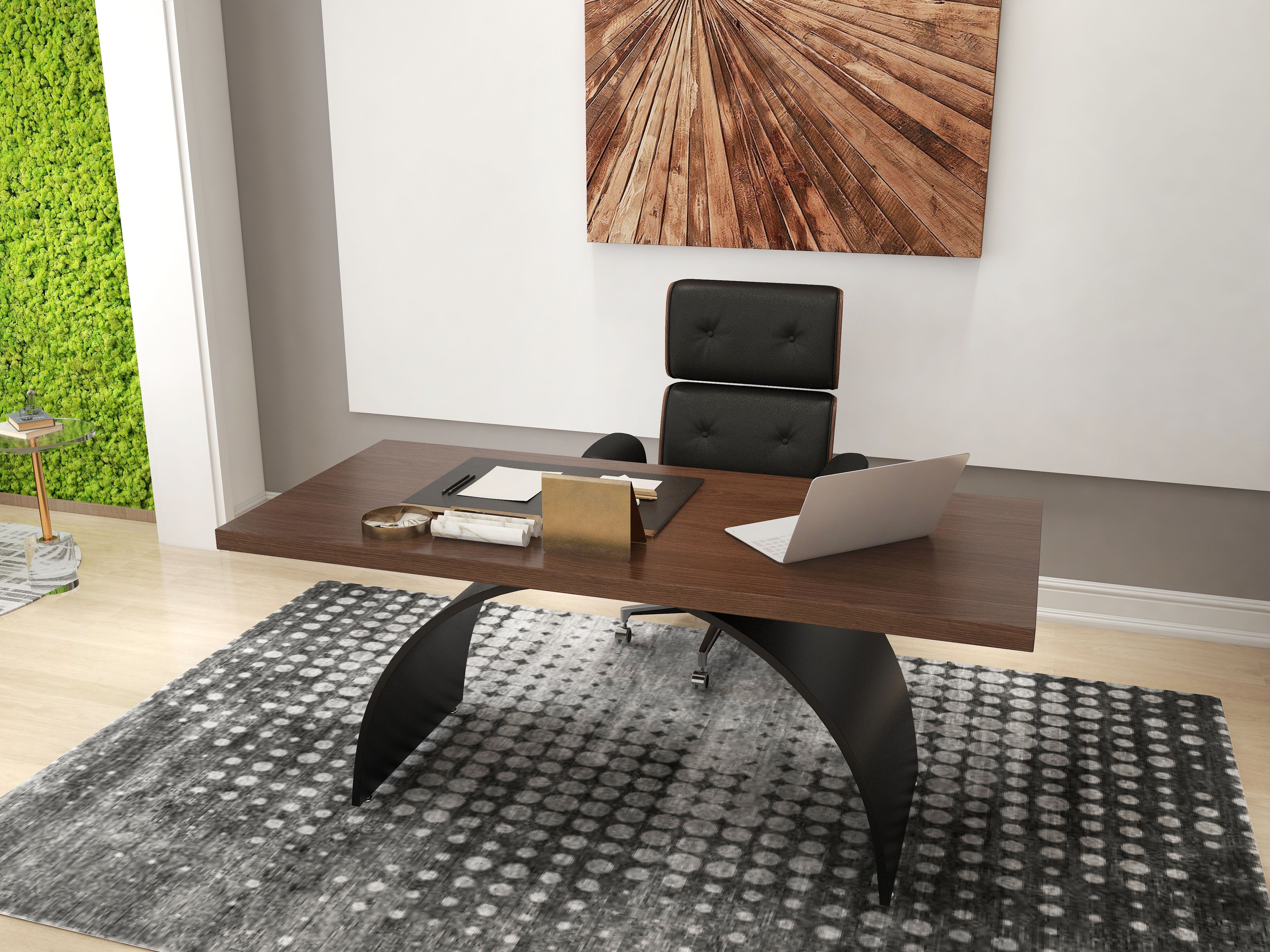HMR - Modern Industrial Rectangular Wood Metal Base Office Desk