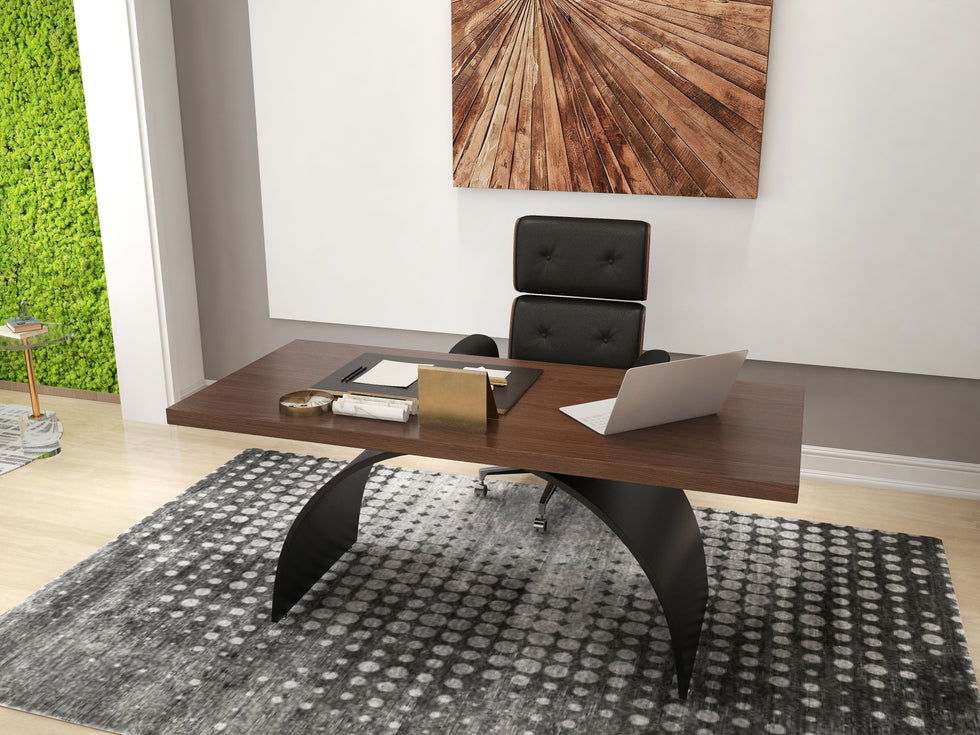 HMR - Modern Industrial Rectangular Wood Metal Base Office Desk