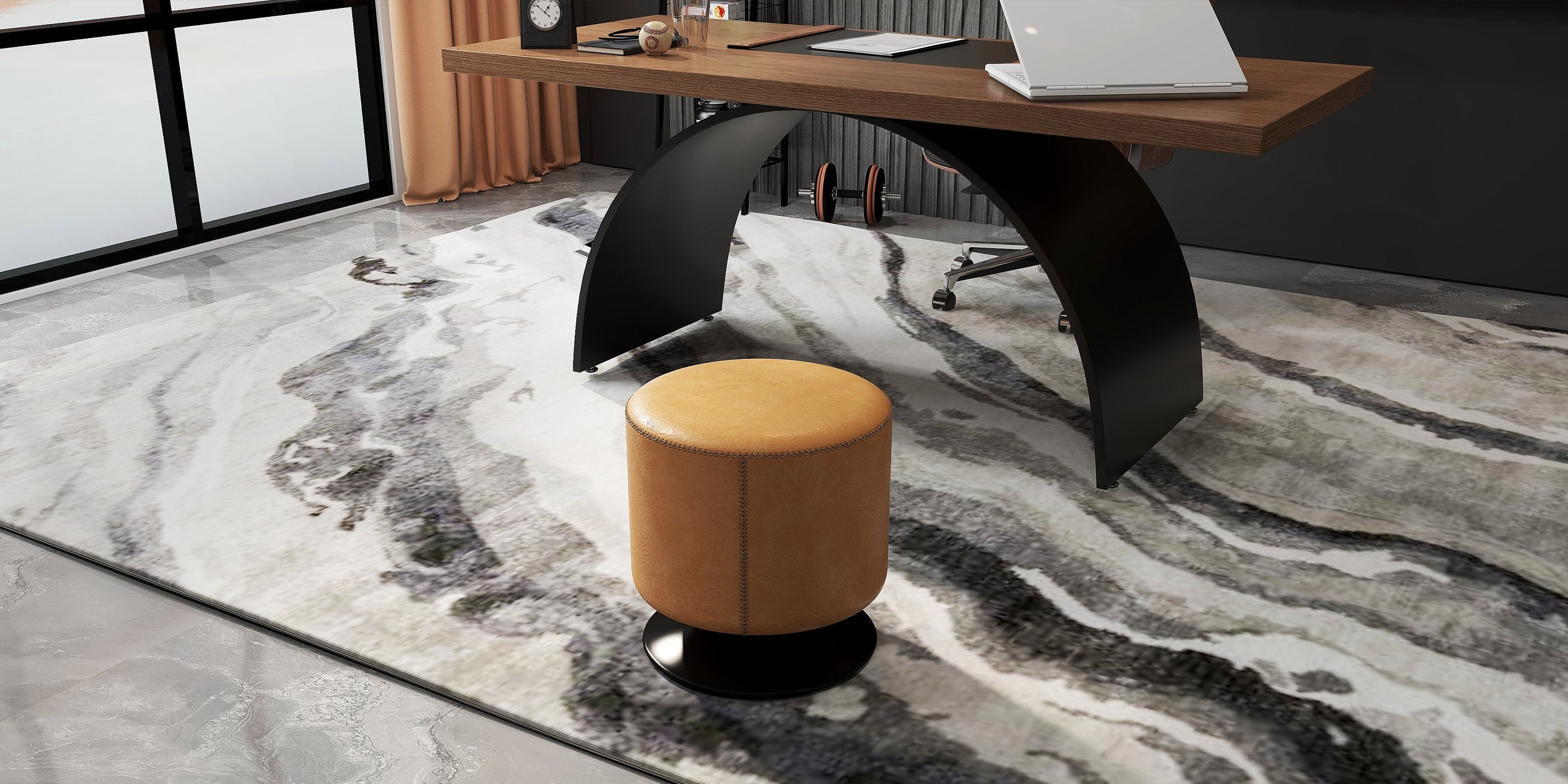 HMR - Modern Industrial Rectangular Wood Metal Base Office Desk