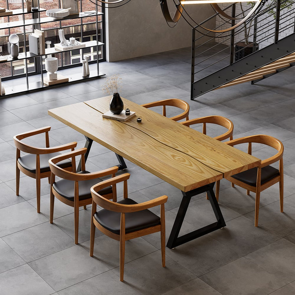 HMR - Farmhouse Dining Table with Wood Top and Metal Frame in 70.9"L