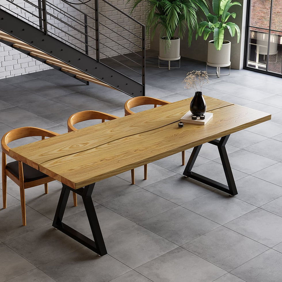 HMR - Farmhouse Dining Table with Wood Top and Metal Frame in 70.9"L
