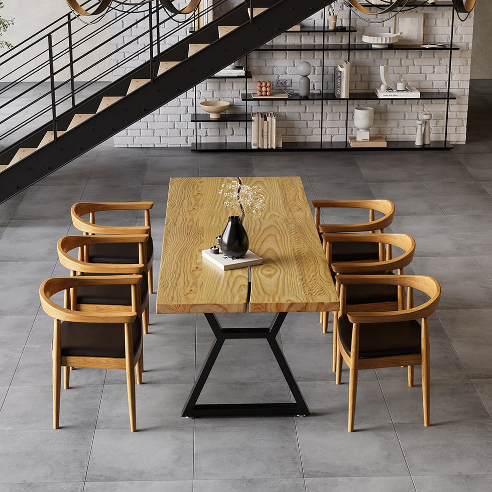 HMR - Farmhouse Dining Table with Wood Top and Metal Frame in 70.9"L