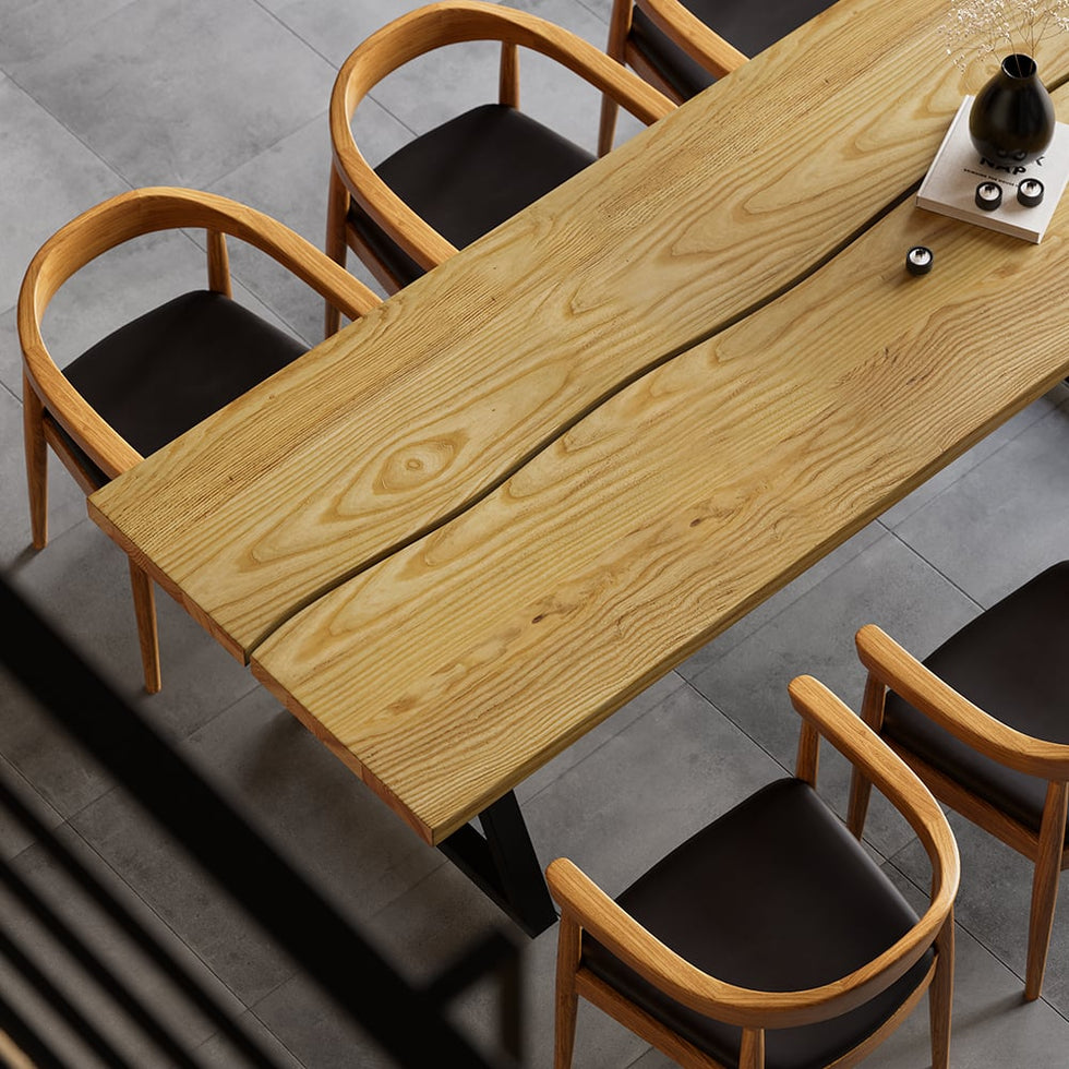 HMR - Farmhouse Dining Table with Wood Top and Metal Frame in 70.9"L