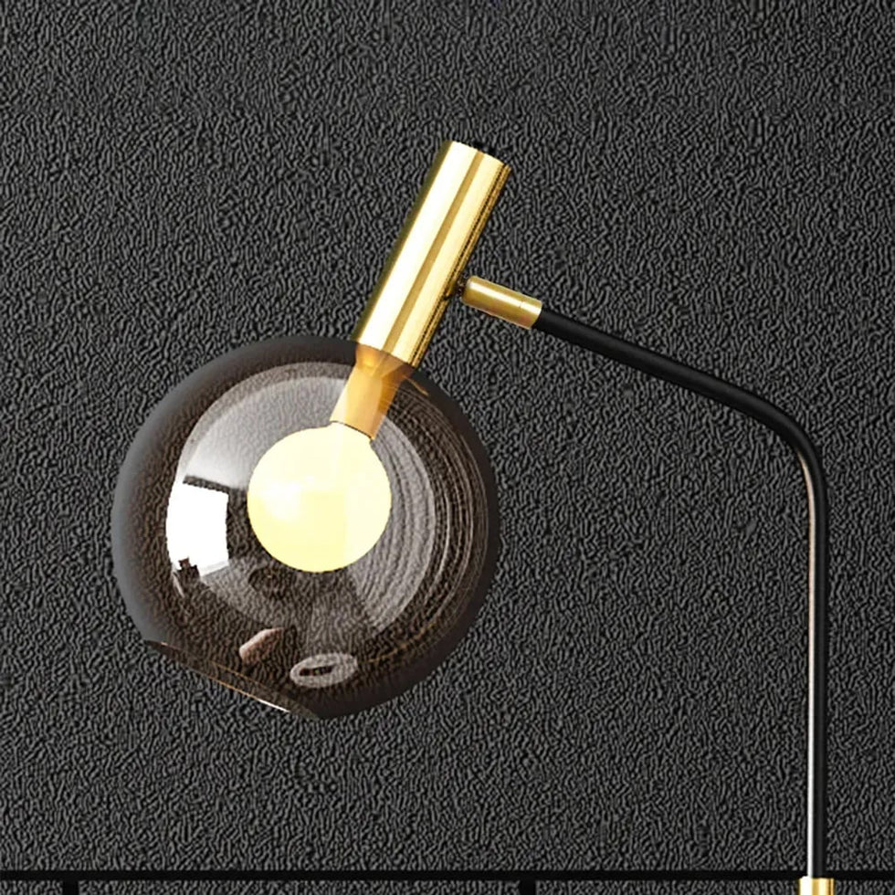 HMR - 67" Modern Tray Table Floor Lamp 1-Light Cognac Dome Glass Shade