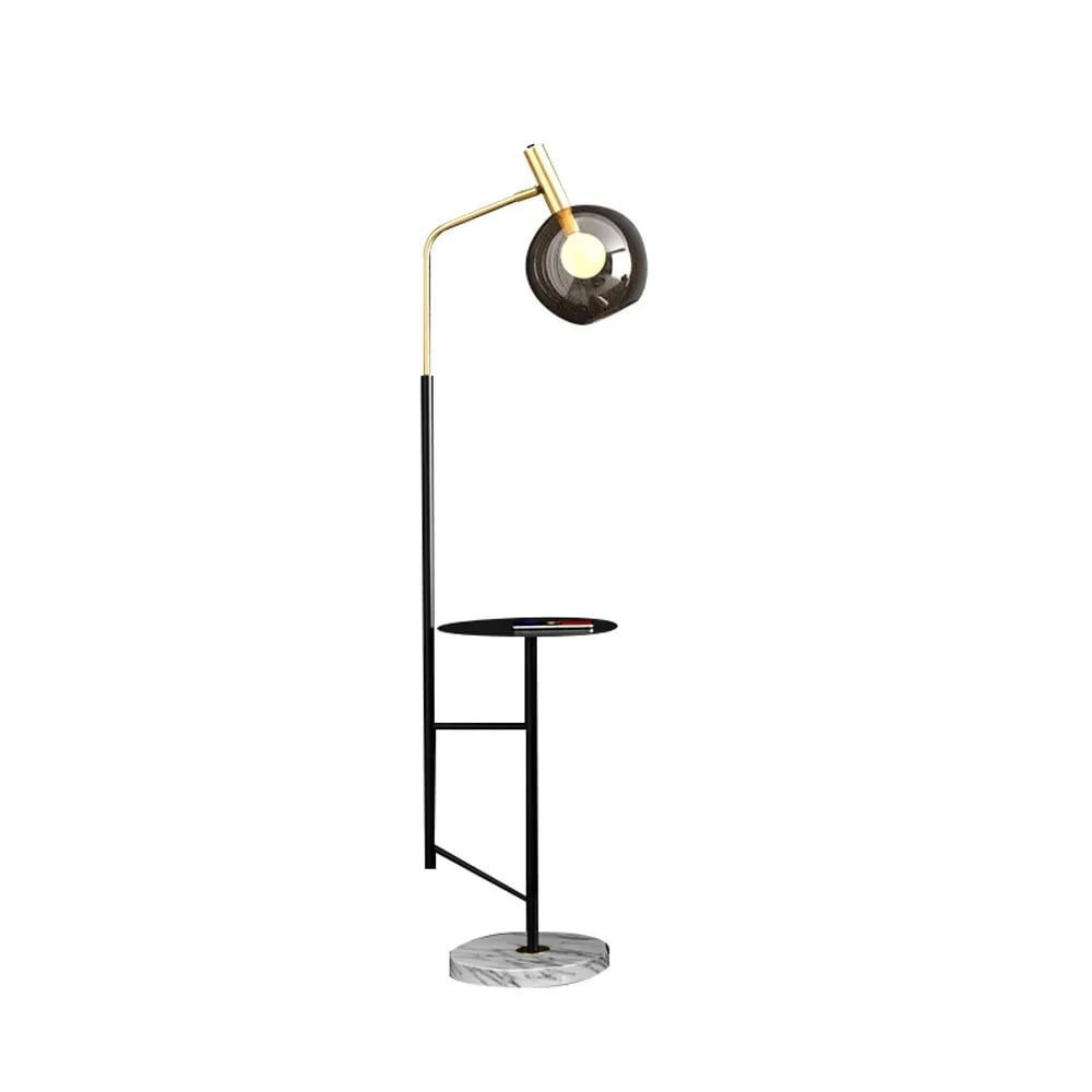 HMR - 67" Modern Tray Table Floor Lamp 1-Light Cognac Dome Glass Shade