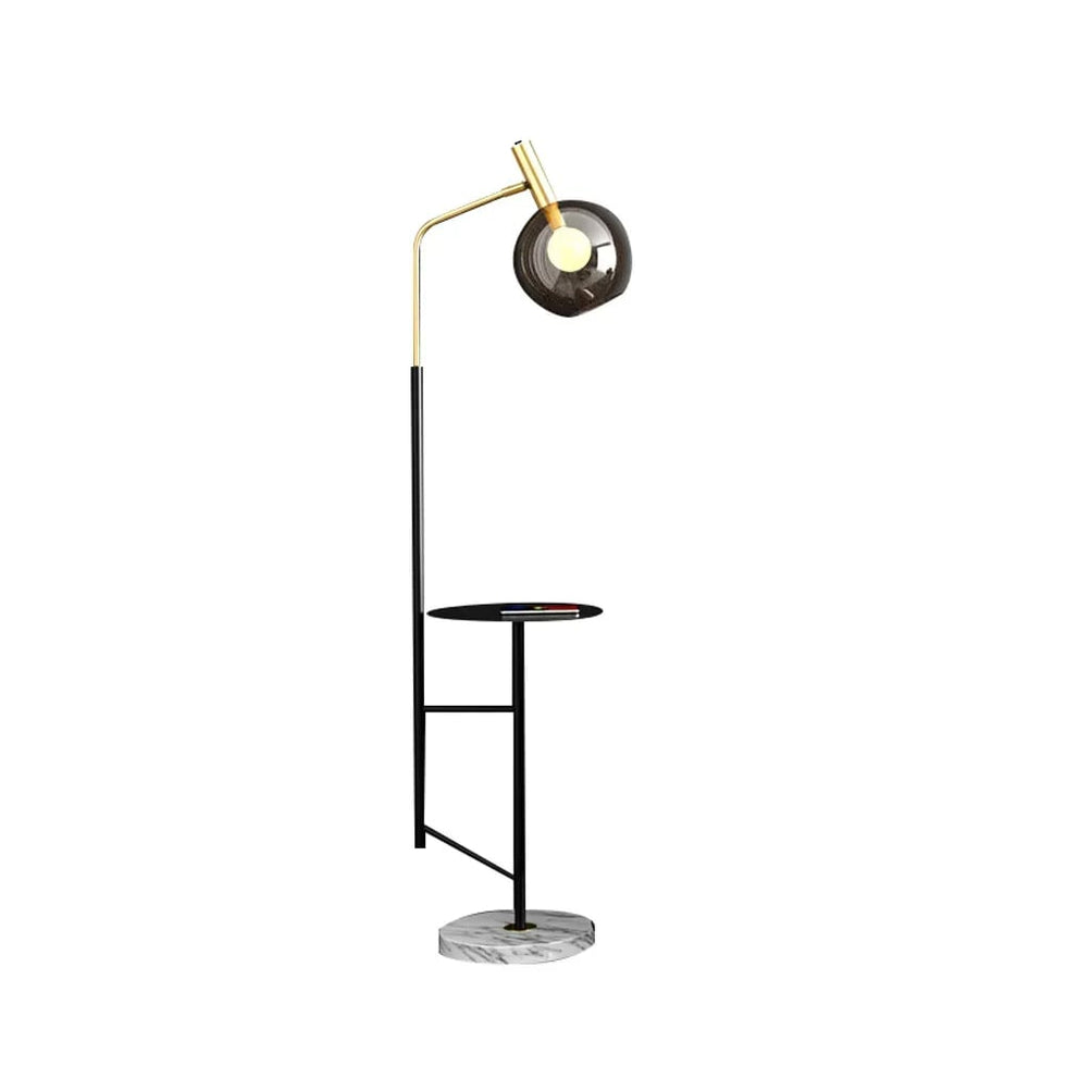 HMR - 67" Modern Tray Table Floor Lamp 1-Light Cognac Dome Glass Shade