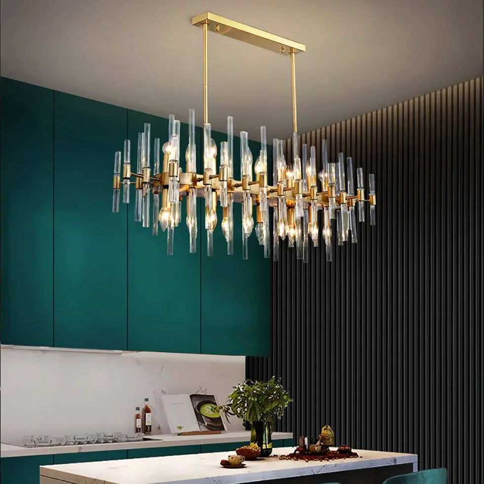 HMR - Crylick Modern Metal & Glass 20-Light Kitchen Island Pendant Light Chandelier in Brass