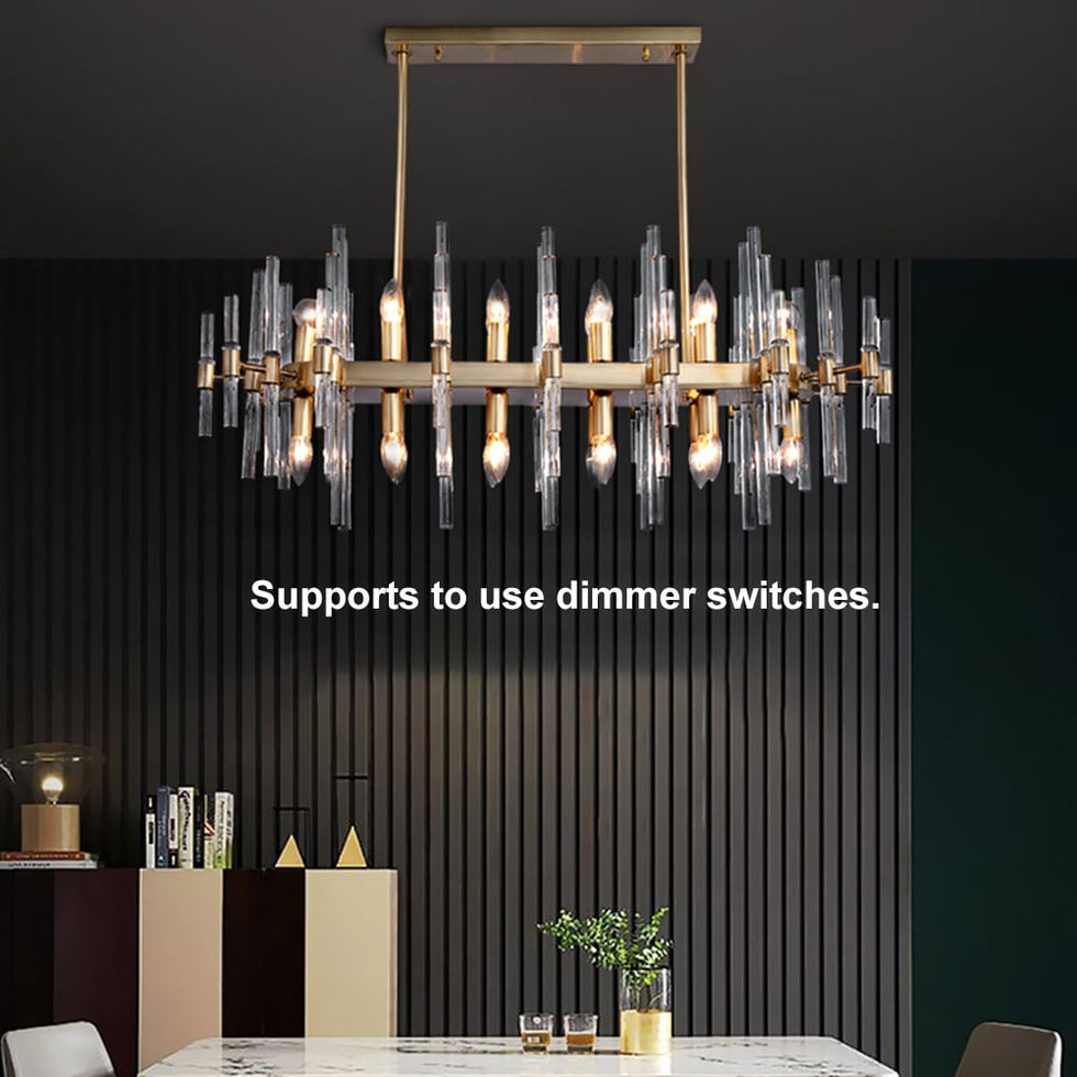HMR - Crylick Modern Metal & Glass 20-Light Kitchen Island Pendant Light Chandelier in Brass