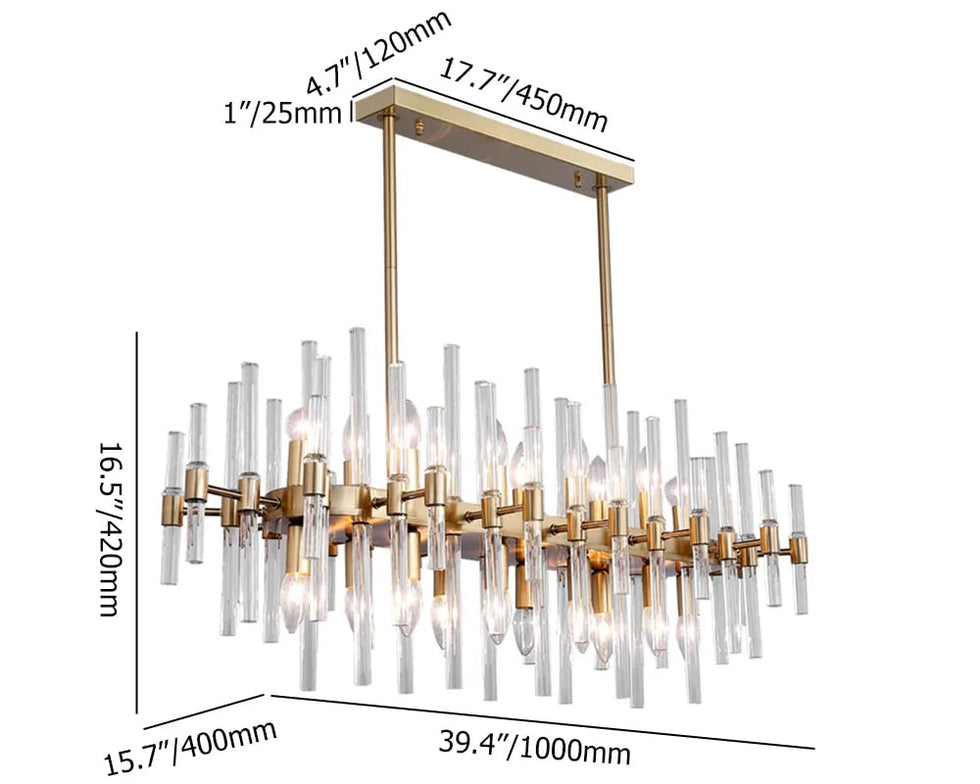 HMR - Crylick Modern Metal & Glass 20-Light Kitchen Island Pendant Light Chandelier in Brass